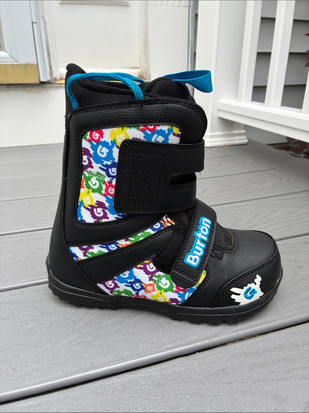 Burton Kids' Grom Snowboard Boots Black with Multicolor Accents Size 4